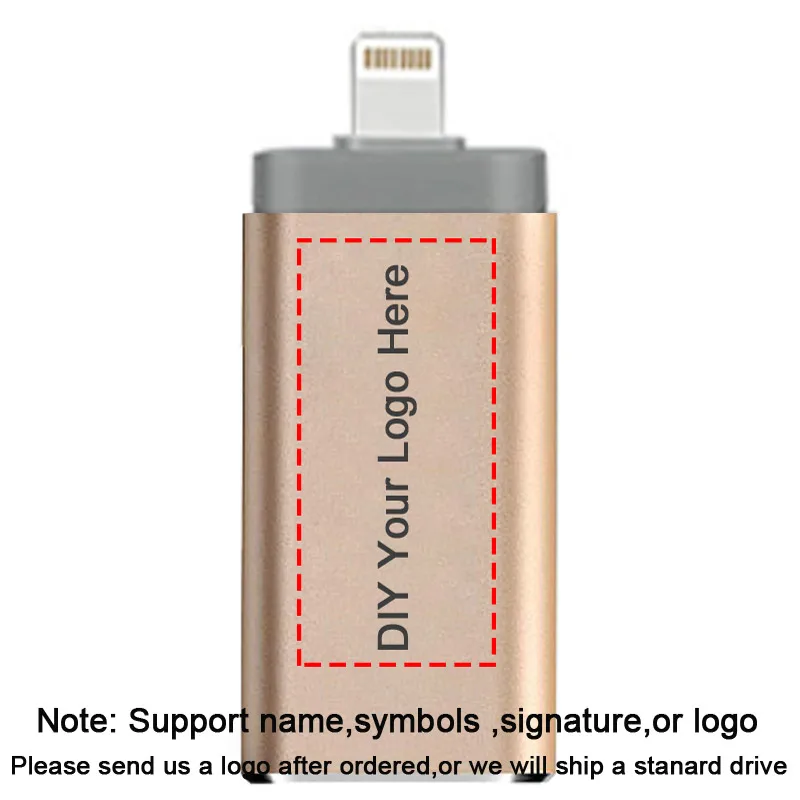 GoldY01 Plus DIY Флэш-накопитель USB для iPhone X / 8/7/7 Plus / 6 / 6s / 5 / SE / ipad OTG Pen Drive HD Picture Stick 16 ГБ 32 ГБ 64 ГБ 128 ГБ Плюс DIY ЛОГОТИП и DJ Music Pendrive USB 3.0 и Dropshipping - Цвет: GoldY01 Plus DIY