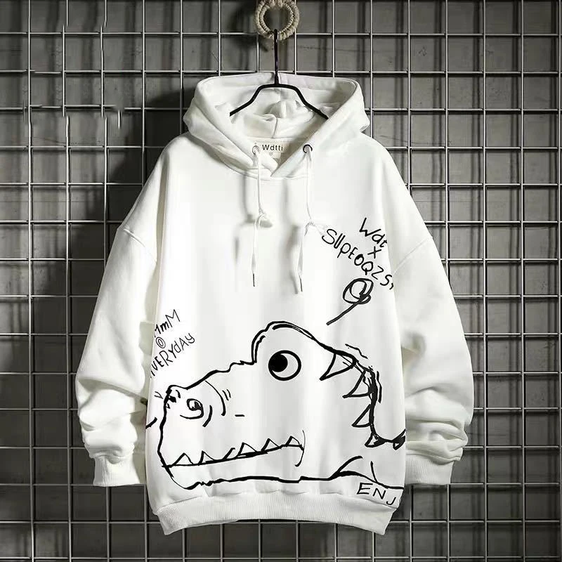Мужской свитер с бархатной подкладкой, утепленные брендовые кофты с капюшоном в японском стиле, Молодежная куртка в стиле хип-хоп с граффит...
