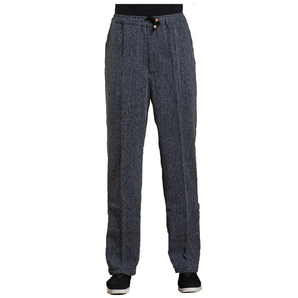 Брюки мужские длинные хлопково-льняные штаны кунг-фу с эластичным поясом