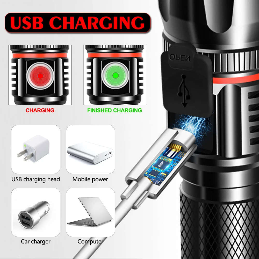 Светодиодный фонарик с USB зарядкой COB матрица магнитный ремешок
