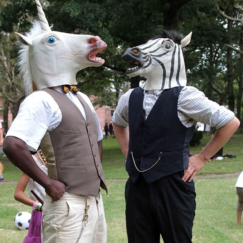 2018 популярный Хэллоуин Смешной Белый Единорог Лошадь Маска для вечеринок