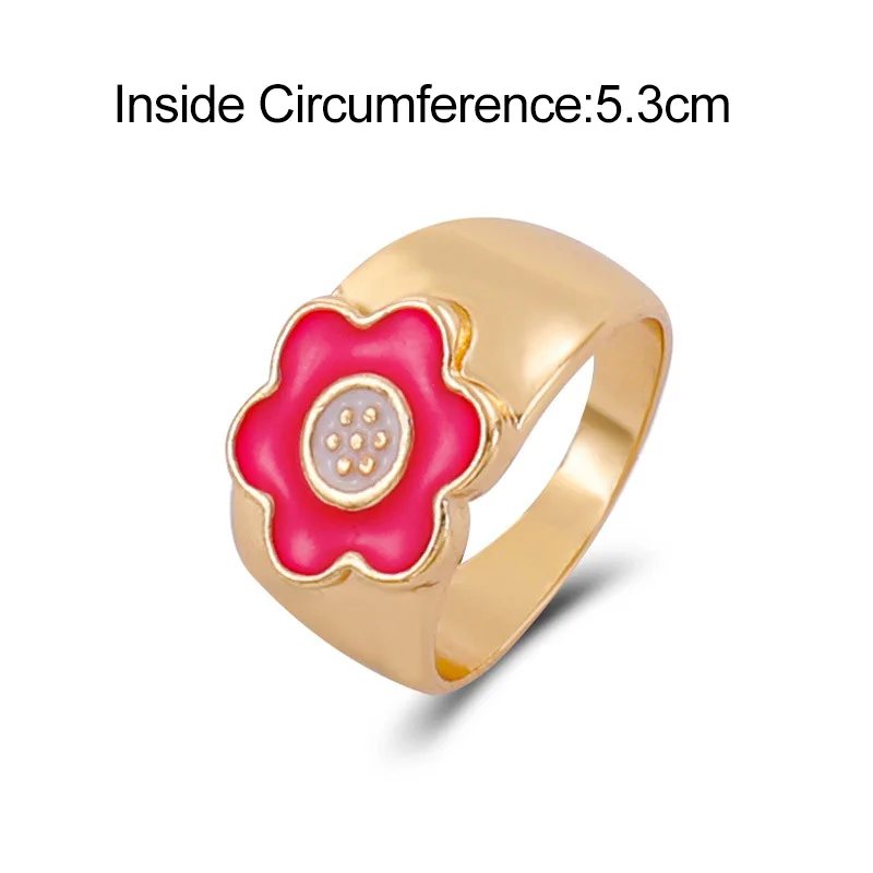 Ins Style Cute Enamel Rings for Women Gold Color Wide Sun Flower Ring New Design Vintage Jewelry Lady Gifts Party WC047 | Украшения и