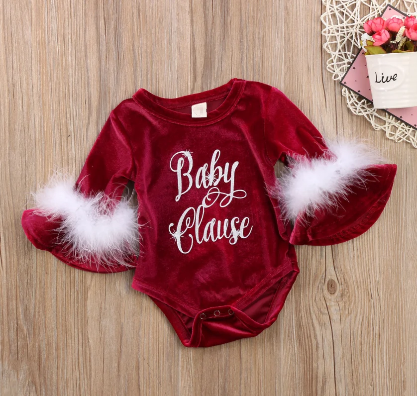 

Long Sleeve Baby Girls Rompers Round Neck Autumn Winter Cotton Warm Clothes Santa Baby Kids