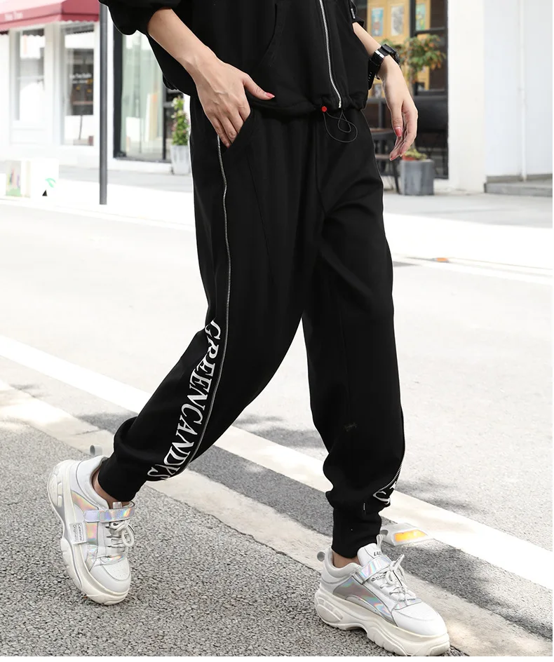 

Vefadisa Black Zipper Decoration Women Pants 2021 Spring Letter Print Straight Pants Casual Women Full Length Pants QYF3601