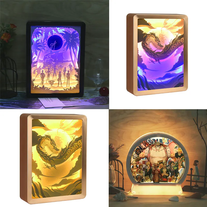 Аниме One Piece Luffy Team 3d LED Light DIY Ручная работа бумажная скульптура Night Lihgt для детей