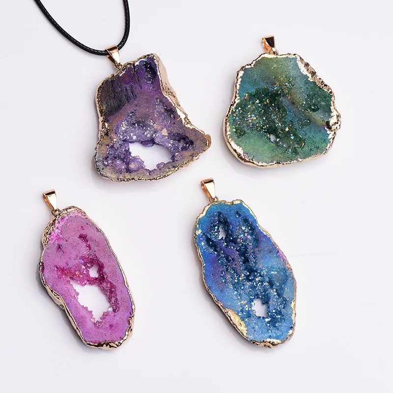 

1 Piece Natural Agate Slice Electroplating Irregular Pendant Mineral Reiki Healing Jewelry For Men Women Fashion Mineral Jewelry