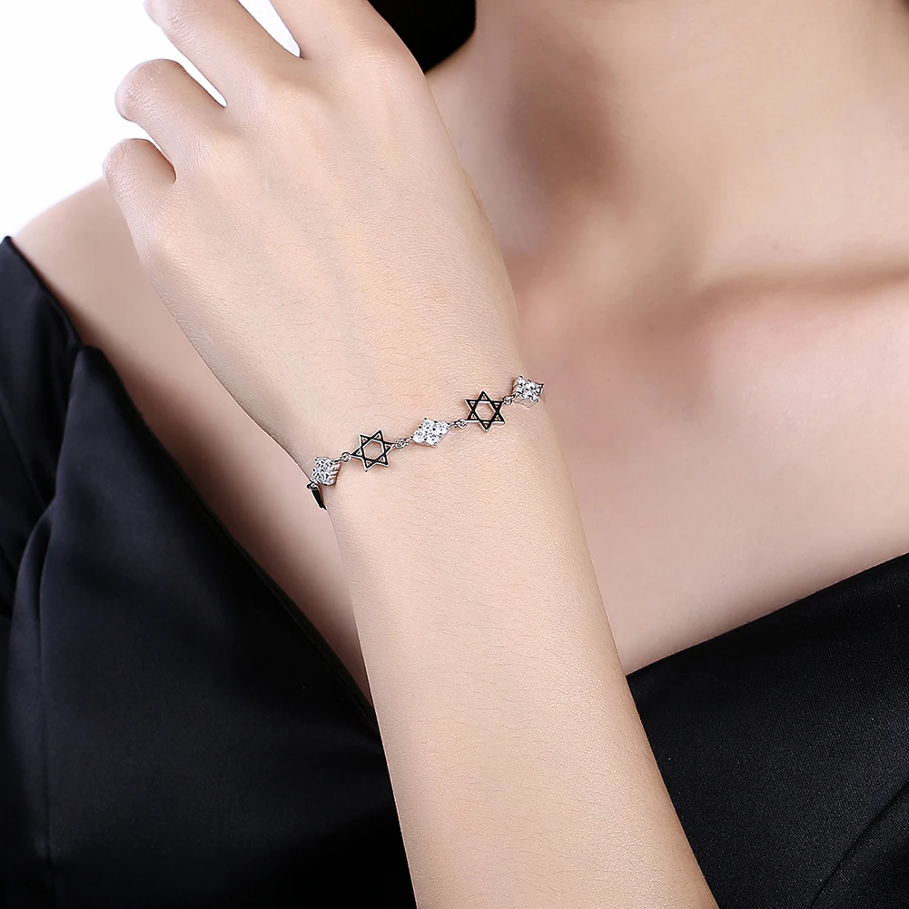 

LEKANI Diamond Shaped Cubic Zircon CZ Crystal Bracelets & Bangles Star Romantic Jewelry Lady Women 925 Sterling Silver
