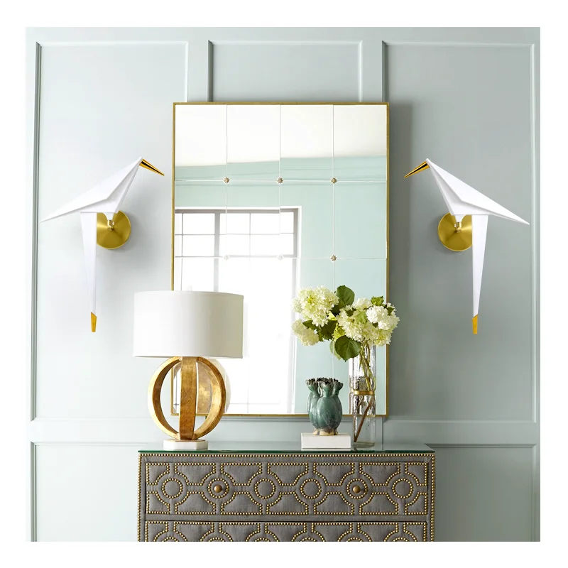 Креативный бумажный кран настенный светильник с птицами Золотой светодиодный