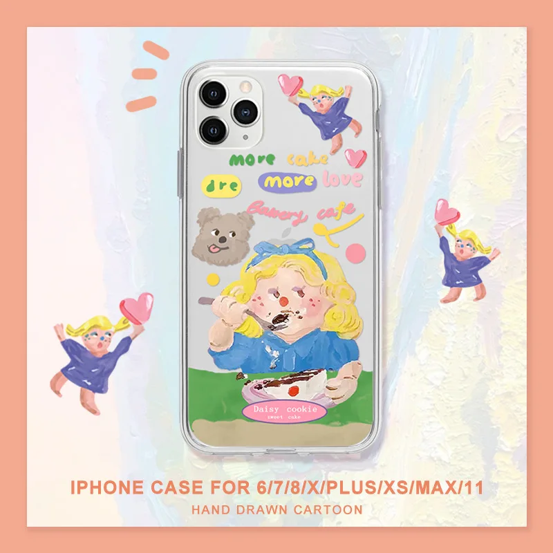 

Funny Graffiti Painting Girl Transparent Phone Case For iPhone 11 Pro Max XR Xs Max X 7 7 Puls 8 Puls Cases Clear Soft TPU Cover