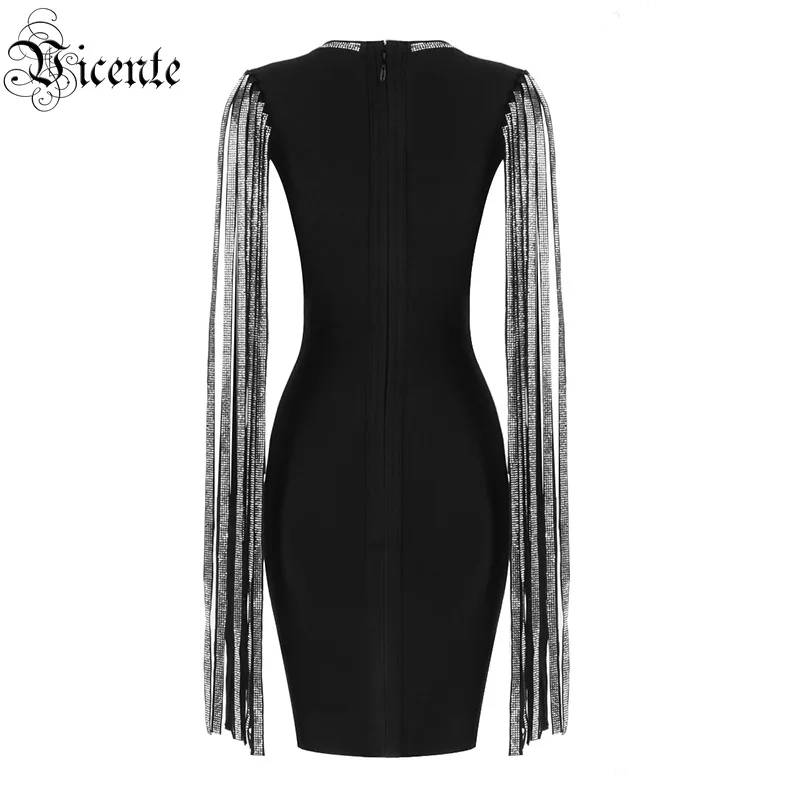 VC Бесплатная доставка 2020 женское черное платье с бусинами и кисточками на