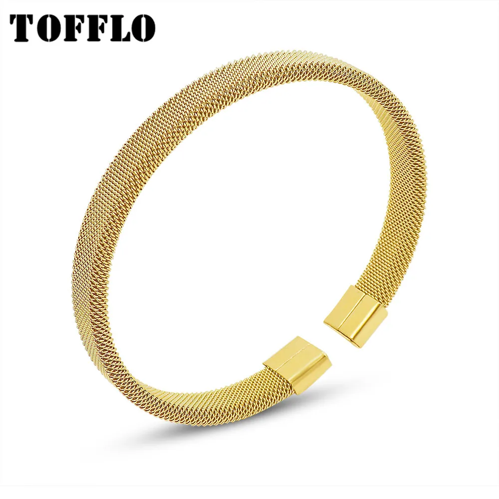 

TOFFLO ювелирные изделия из нержавеющей стали 18 K золото Плетеный дизайн браслет Пара Модный Открытый браслет BSZ223