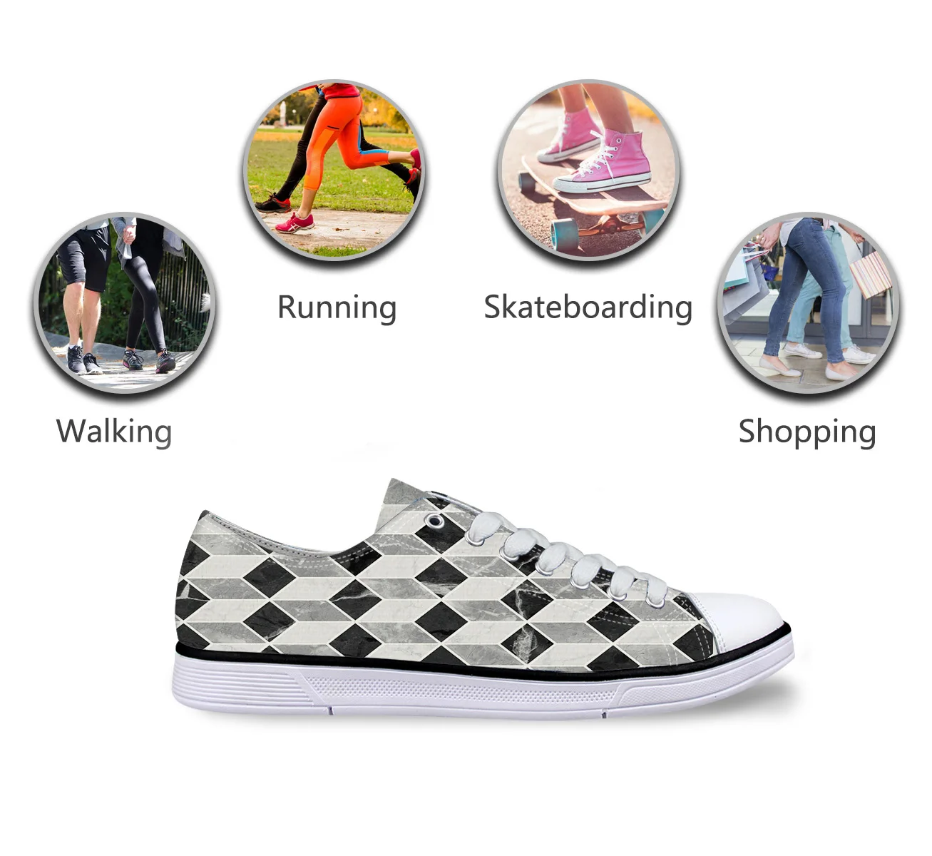 Черно серая парусиновая обувь унисекс с геометрическим мраморным узором для