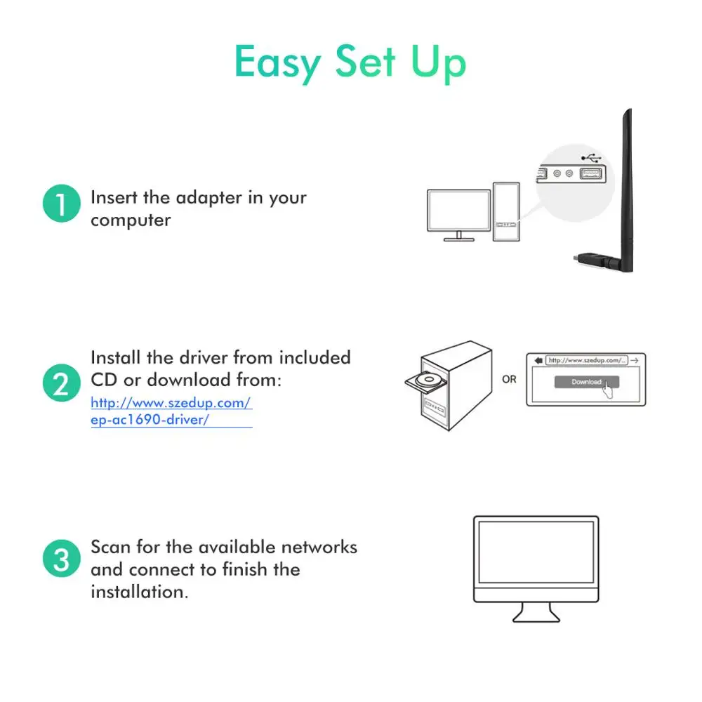EDUP 1200 Мбит/с USB Беспроводной Вай Фай Адаптер 2 4/Wi Fi 5 ГГц сетевой карты 2dBi антенна Dual