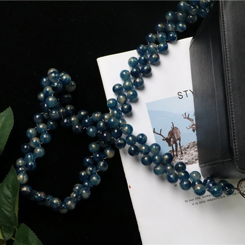 dark blue 100cm Расшитый бисером наплечный ремень для сумки аксессуары женский ручной ретро-Чехол кошелек 100 см длинный бисероплетенный наплечный ремень - Цвет: dark blue 100cm