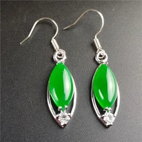 natural green chalcedony hand carved 925 silver inlaid drop earrings fashion jewelry mens and womens earrings