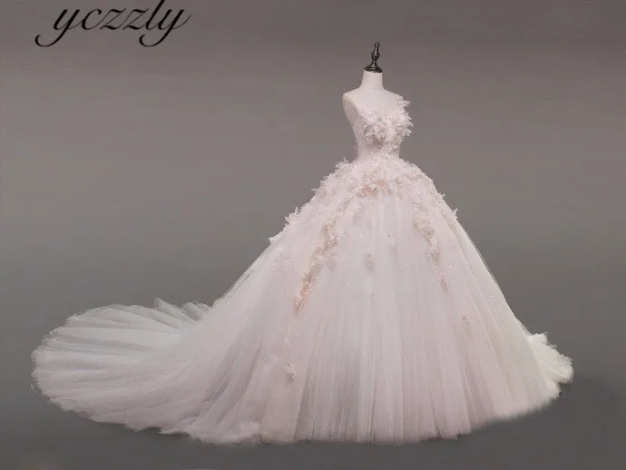 Vestidos De Novia 2019 Пышное розовое платье принцессы кружевное с аппликацией в виде