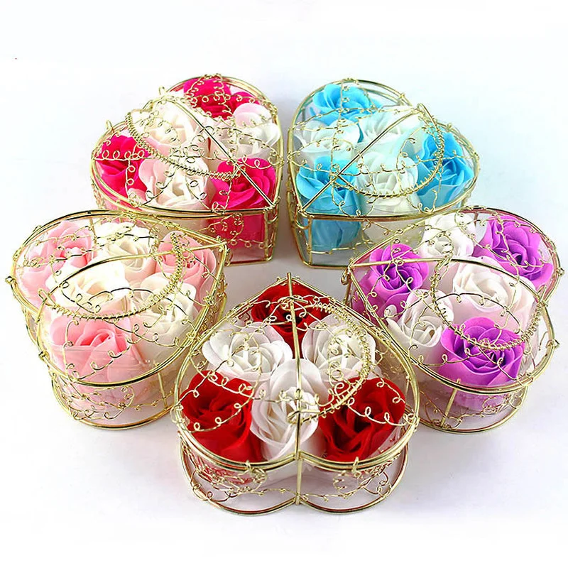 

6pc/box Handmade Soap Flower Heart Shaped Box Mother's Day Gift Valentine's Day Souvenir Soap Flower Roses Elegant Decoration