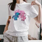 Disney Lilo  Stitch Series Pattern Kawaii женские футболки Harajuku Dropship Футболки с принтом Белая модная футболка женская с коротким рукавом