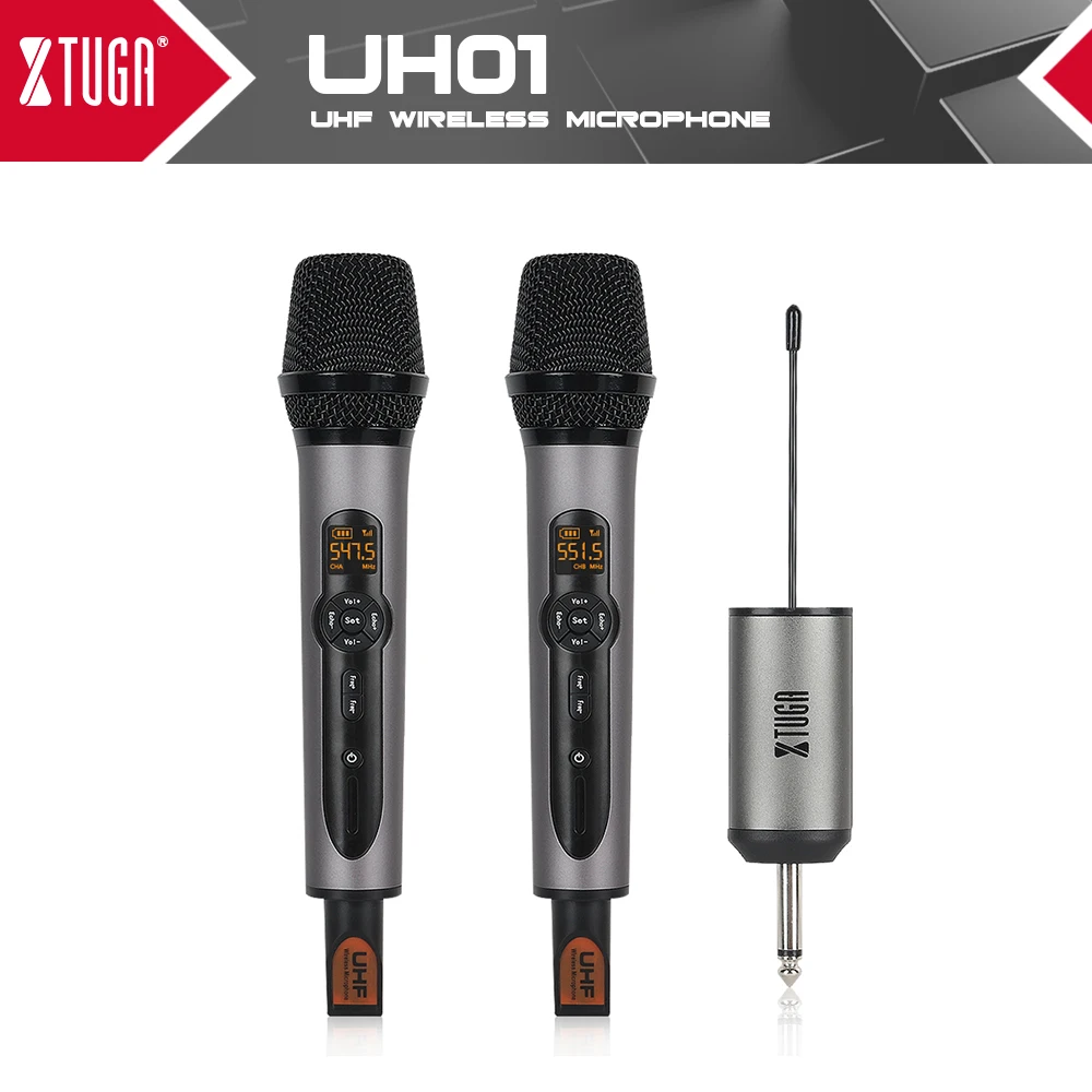 Беспроводной микрофон XTUGA UHF двойной ручной караоке с перезаряжаемым приемником