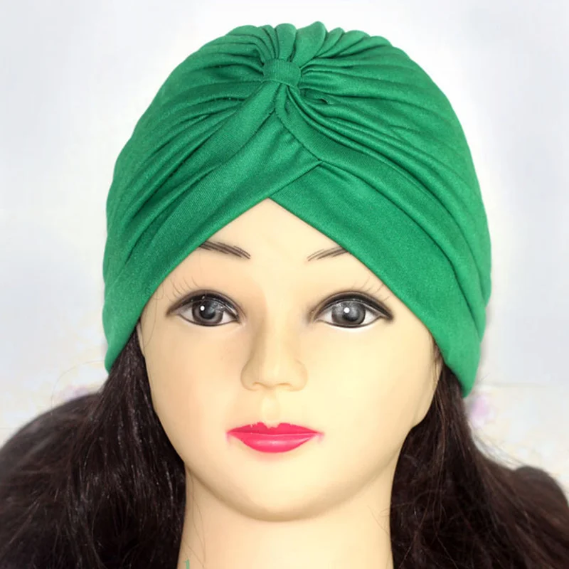 green Bohemian Hijab Caps Muslim Women Solid Color Scarf Sun Protection Cap Muslim Multifunctional Turban Ramadan High Quality - Цвет: green