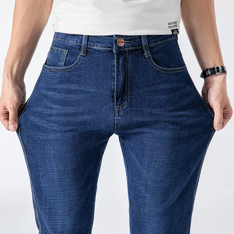 

4 Model Men's Brand Stretch Jeans Spring Autumn Business Casual Slim Fit Denim Pants Blue Trousers Jeans Male Plus Size 36 38