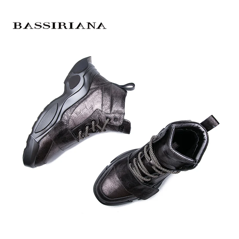 BASSIRIANA2019 зимние новые женские туфли плоские повседневные кожаные теплые туфли металлический цвет кожа мода тенденция