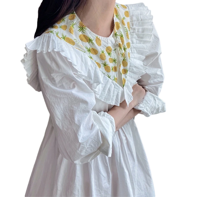 

Women Summer Decorative Chiffon False Collar Shawl Wrap Sweet Ruffles Trim Half Shirt Necklace Vintage Floral Print Lolita M6CD