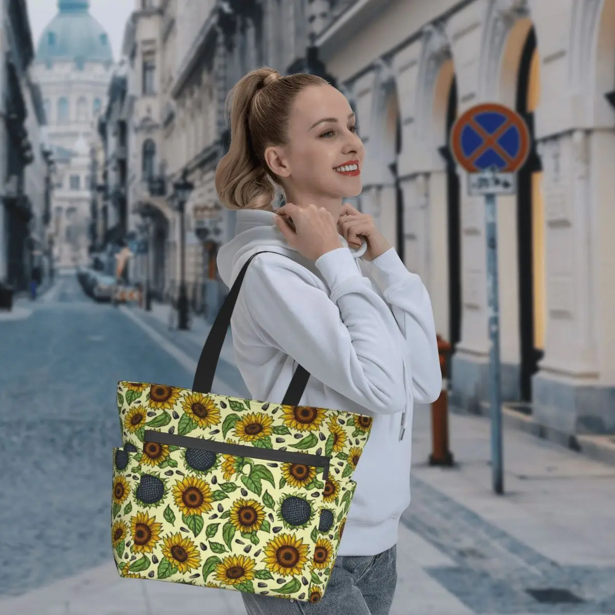

NOISYDESIGNS Shopping Bags Sunflower Print Eco Reusable Grocery Tote Handbag High Capacity Beach Bag Women Shoulder Purses