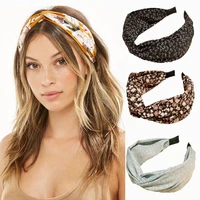 fashion floral printing leopard headband wide cross women hairband elastic bow hair hoop bands bezel girls hair accessories