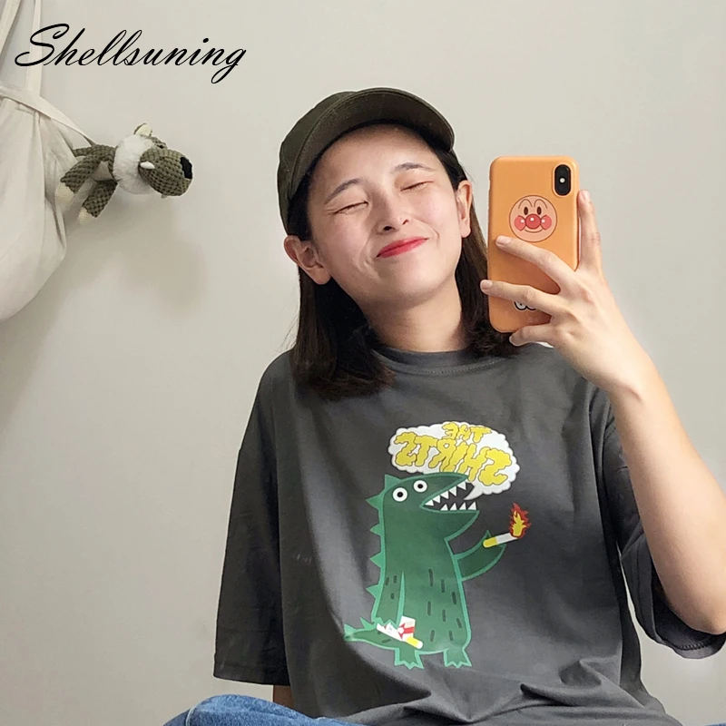 Женская футболка Shellsuning Ulzzang с графическим принтом летняя круглым вырезом и