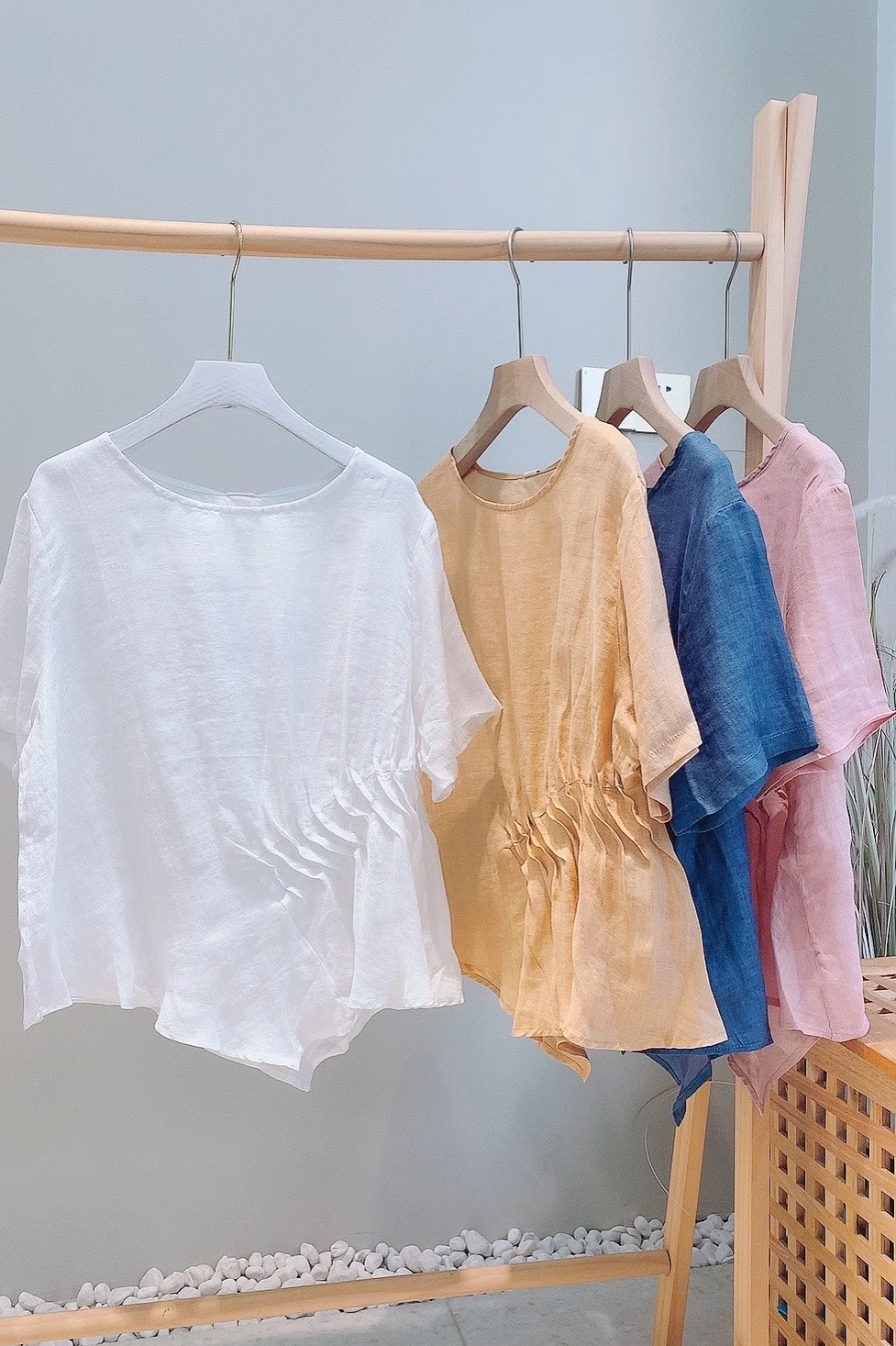 

Summer retro literature ramie top shirt pleated loose casual tops female