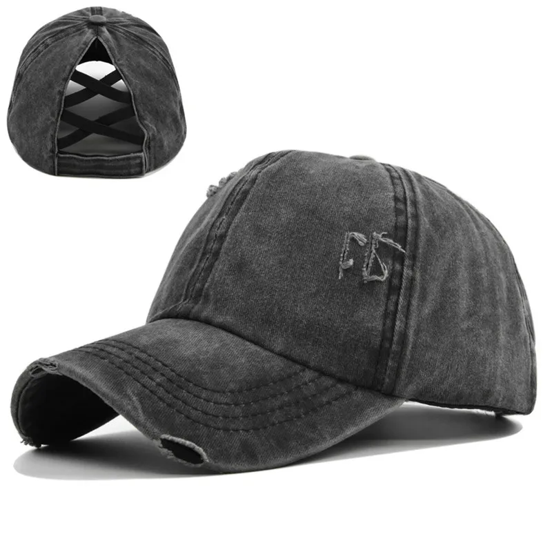 

Washed Distressed Stretch Ponytail Hat Cross Ponytail Cotton Hat Women's Light Version Braid Hat Hole Baseball Cap