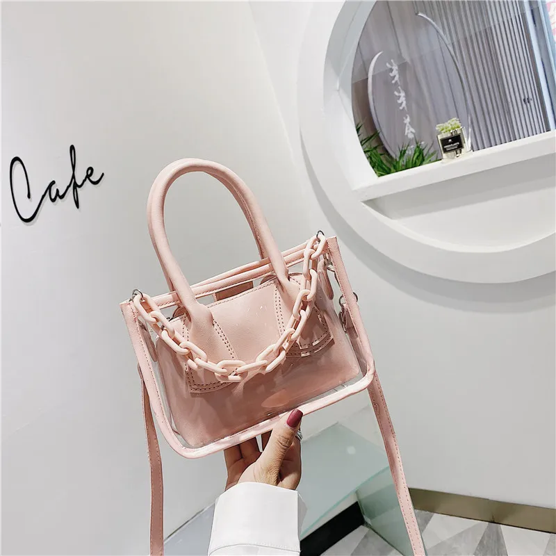 

Fashion Transparent Handbag for Women 2021PVC Clear Bag Acrylic chain Travel Shoulder Bags with Purse Beach Tote Messenger bag