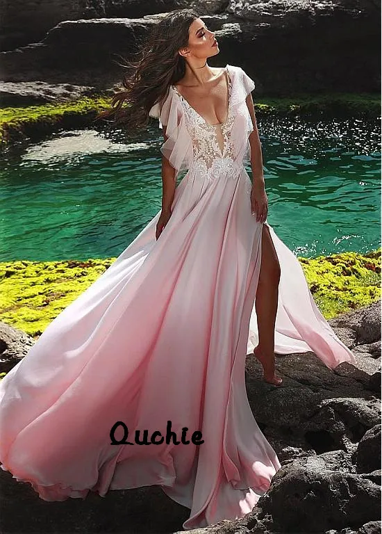 

Illusion Slit Evening Dresses Peach Appliques Ruffle Special Occasion robe soiree Islamic Dubai Kaftan Saudi Arabic Prom Gown