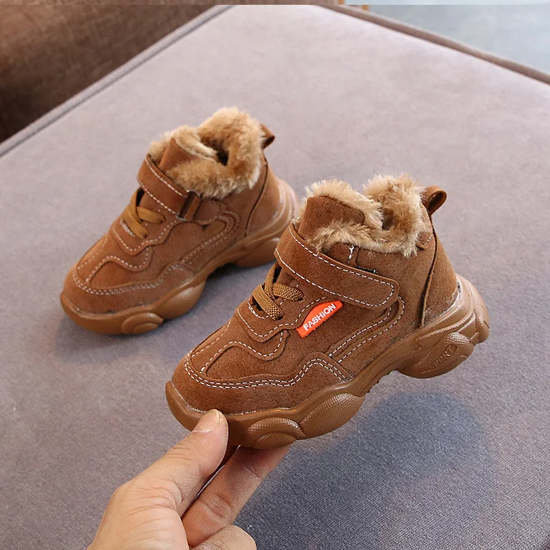 Kids Winter Thick Plush Lined Warm Fringe Ankle BootsChildren's Boot Shoes Boys Flock Leather Boots Girls Sneaker | Детская одежда
