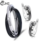 Набор украшений из двух колец-гвоздиков, керамические черные круглые женские серьги и кольцо, корейские стразы, ювелирные изделия для подарка