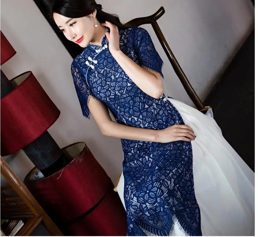 Сексуальное кружевное платье аозай, традиционная одежда Вьетнама, qipao, женские халаты из 2 предметов+ юбки, китайское женское элегантное платье, улучшенное