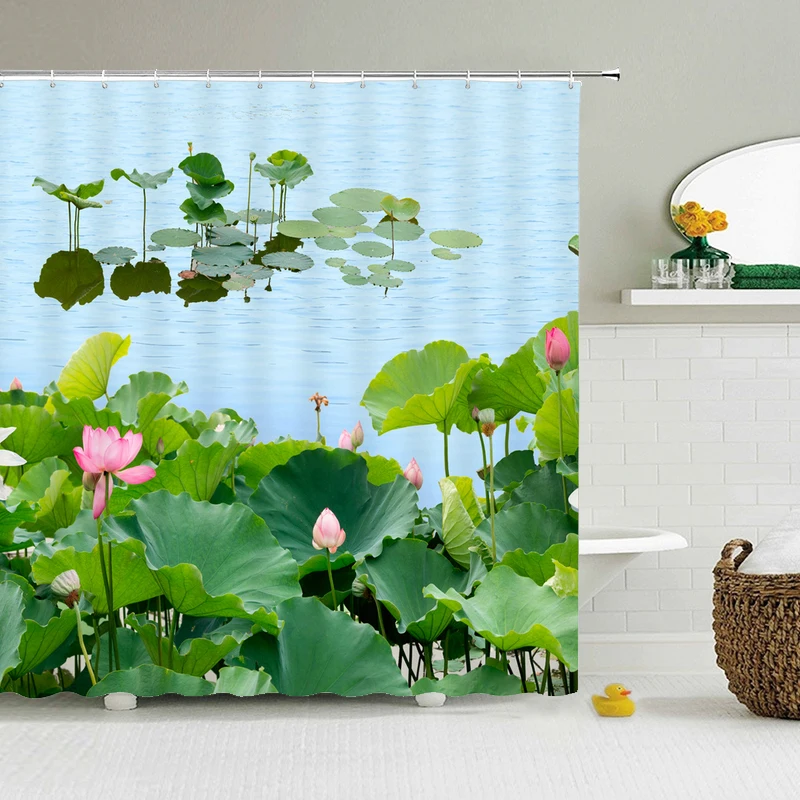 

Waterproof Bath Curtains Lotus Flower Shower Curtains 180*200cm Bath Screen Printed Curtain for Home Decoration Bathroom Curtain
