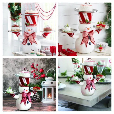 

Christmas Snowman Treats Holder Santa Claus Snowman Snack Candy Cake Rack with Tray Home Christmas New Year Desktop Decoration