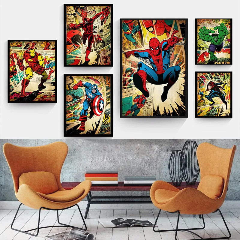 

Marvel Avengers Superhero Poster Captain America Iron Man Marvel Canvas Painting Children's Room Home Decoration Birthday Gift