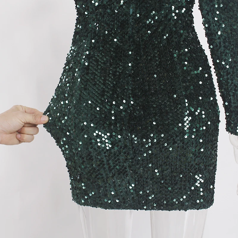 

One Shoulder Sequined Short Party Dress One Sleeve Bodycon Sexy Mini Dress