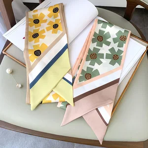 Кои прыгающий корейский темпераментный тонкий узкий полосатый шарф женский весенний и летний модный маленький шелковый шарф двойного назначения strapp