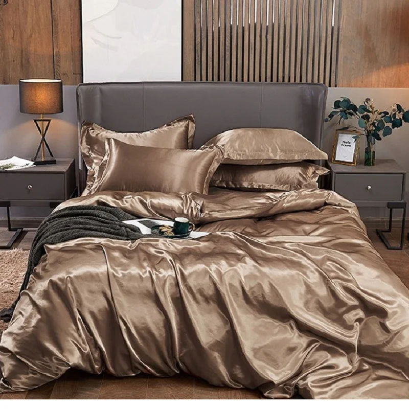 

Летнее крутое постельное белье из атласной ткани, небесно-голубой приятный на ощупь удобный тканевый чехол для двуспальной кровати, украшение для спальни, простыня