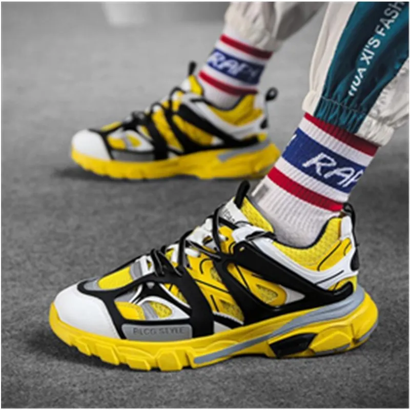 Мужские кроссовки с сеткой Zapatos Hombre желтые черные Белые Повседневные в винтажном