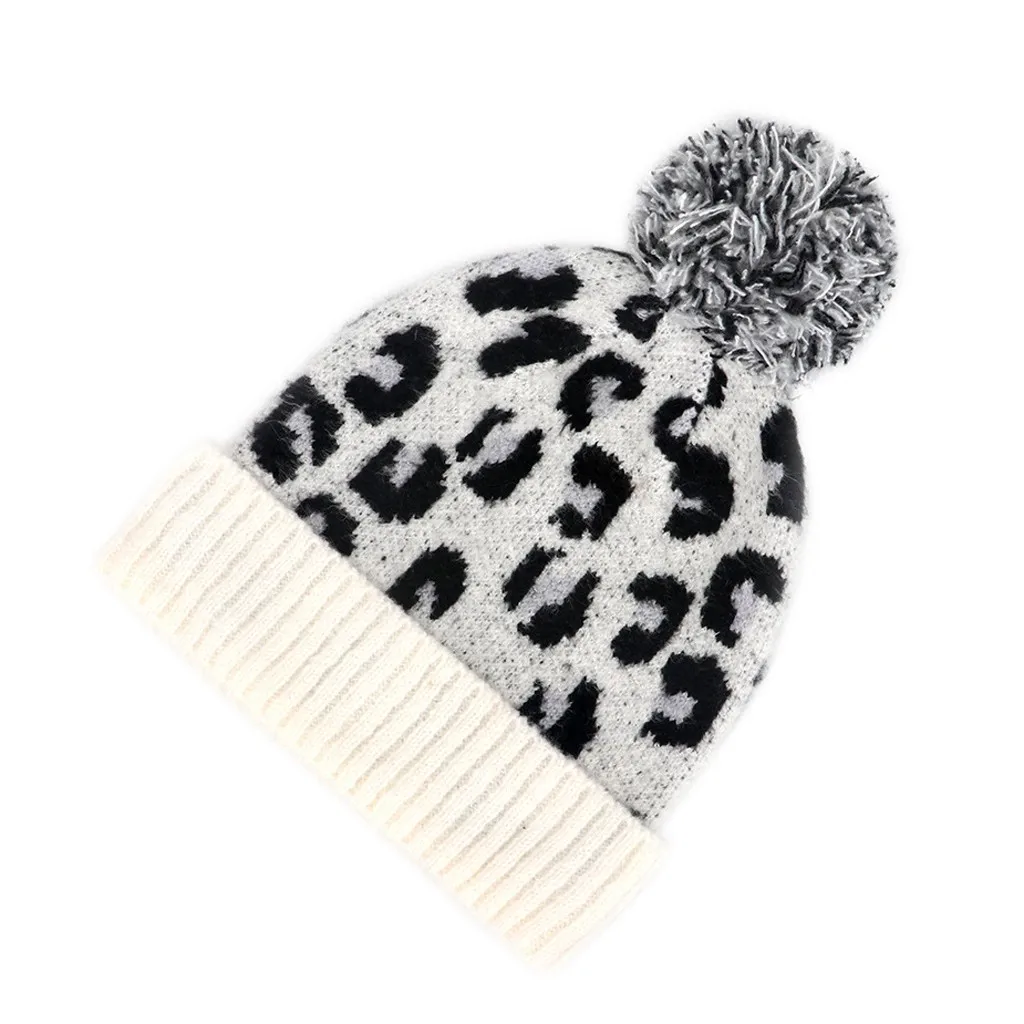 Женская трикотажная шапка с леопардовым принтом мягкая теплая шерстяная