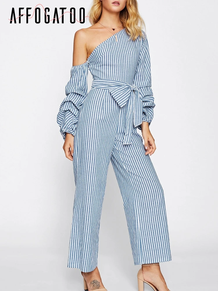 Afogatoo сексуальный полосатый комбинезон на одно плечо Женский Повседневный