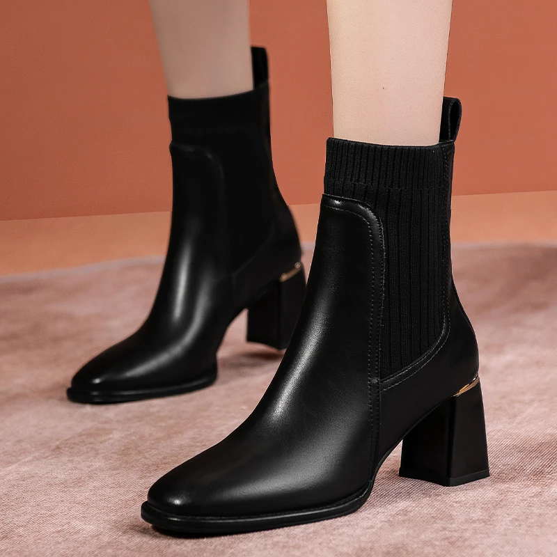 

High Heel Boots for Women Fashion 2021 Sock Boot Women Ankle Boots Thick Heel Shoe Black Platform Boots Chunky Designer Boot