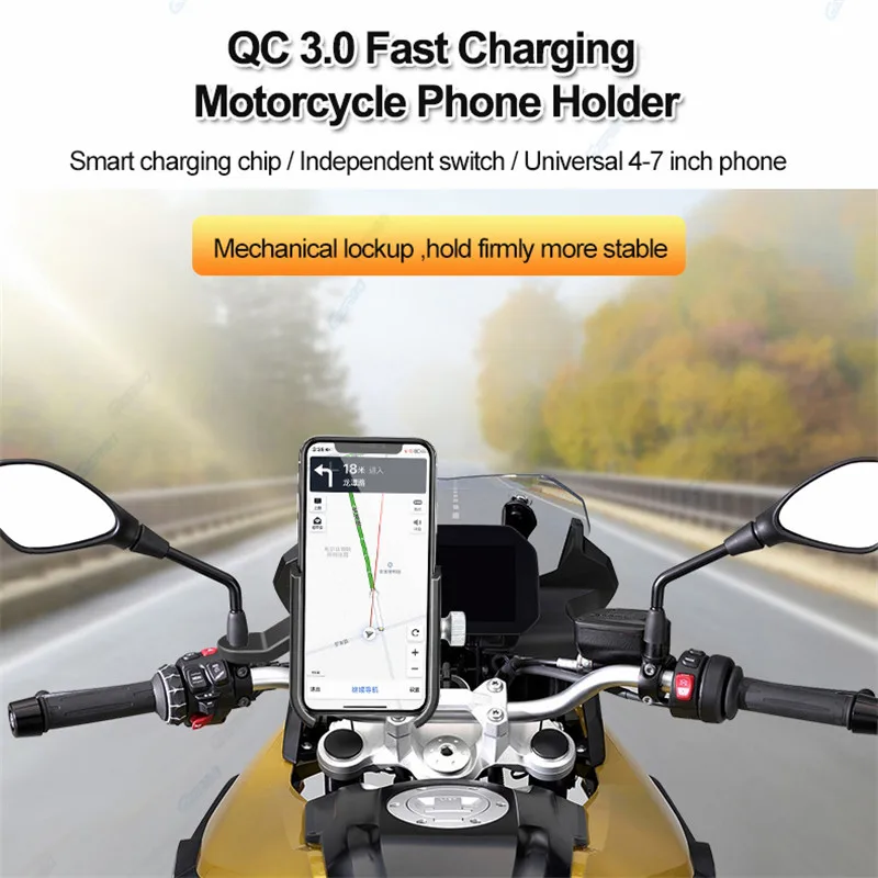 3 0a usb quick charge motorcycle phone holder for harley bmw handlebar stand mount aluminum alloy motorbike phone holder stand free global shipping