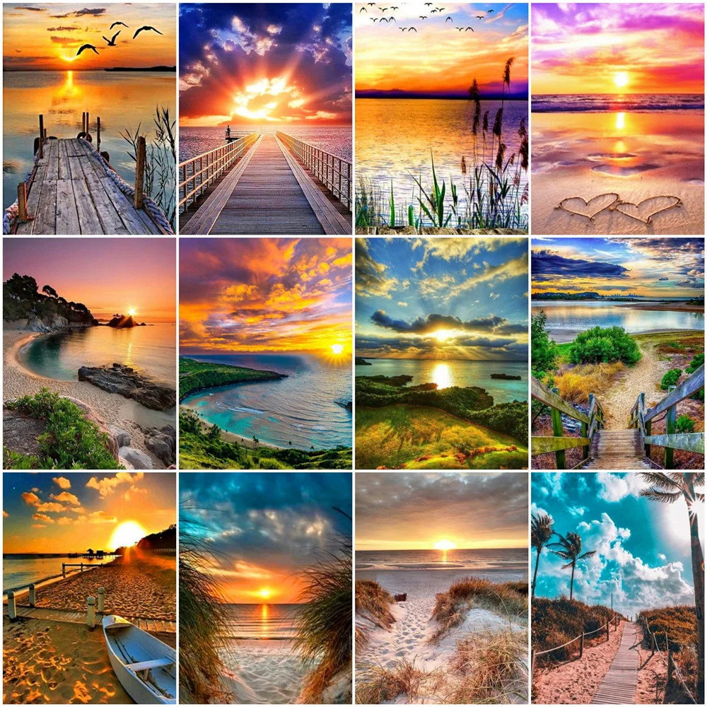 

HUACAN Painting By Numbers Beach Sunset Drawing On Canvas Wall Art DIY Pictures By Number Landscape Kits Modern For Living Room