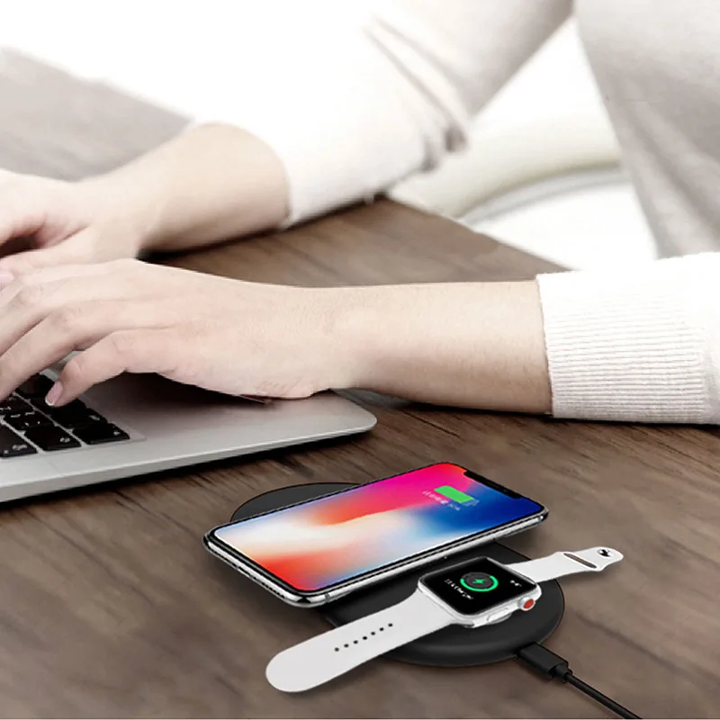 

2 In 1 QC 2.0 charger For Apple Watch 4/3 Iphone X 8 8 plus 10W Wireless Fast Charge Pad for iWatch 4 3 2 1 Samsung Galaxy S9 S8